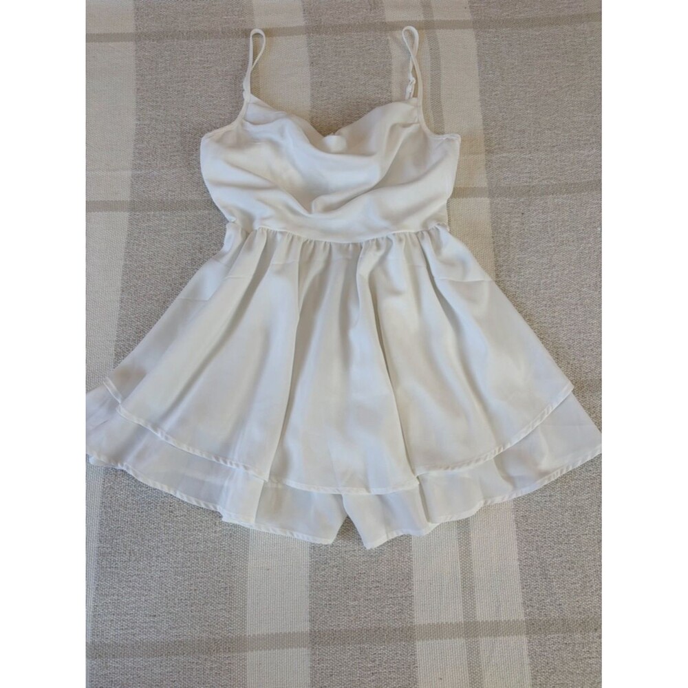 SHEIN White Satin Romper with Spaghetti Straps